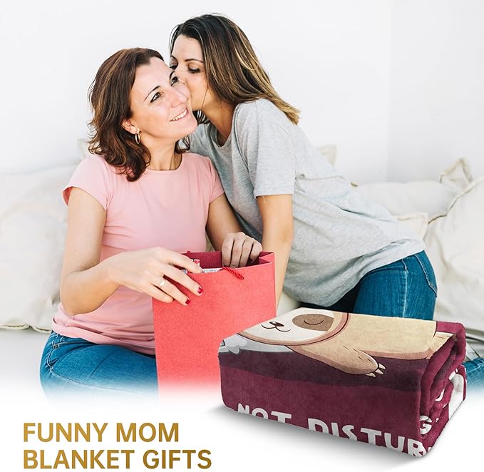 Funny Gifts for Mom Mothers Day, Mom is Charging Sloth Blanket, Birthday Gifts for Moms from Daguther Son, Moms Gift for Mothers Day, Soft Sloth Throws Blanket for Mother, Burgundy, 60" x 80"