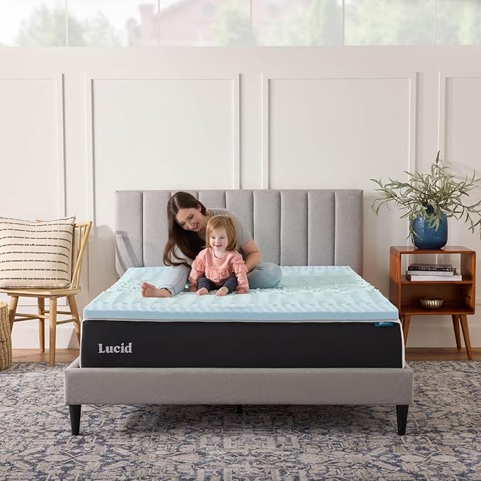 LUCID 2 Inch Gel Memory Foam Mattress Topper, King size – 5 Zones – Cooling Gel Infusion – CertiPur Certified Foam
