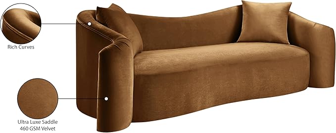 Meridian Furniture 44052Saddle-S Destin Collection Modern | Contemporary Sofa with Ultra Luxe Saddle 460 GSM Velvet, Rich Curves, 91" W x 34.5" D x 31" H, Saddle