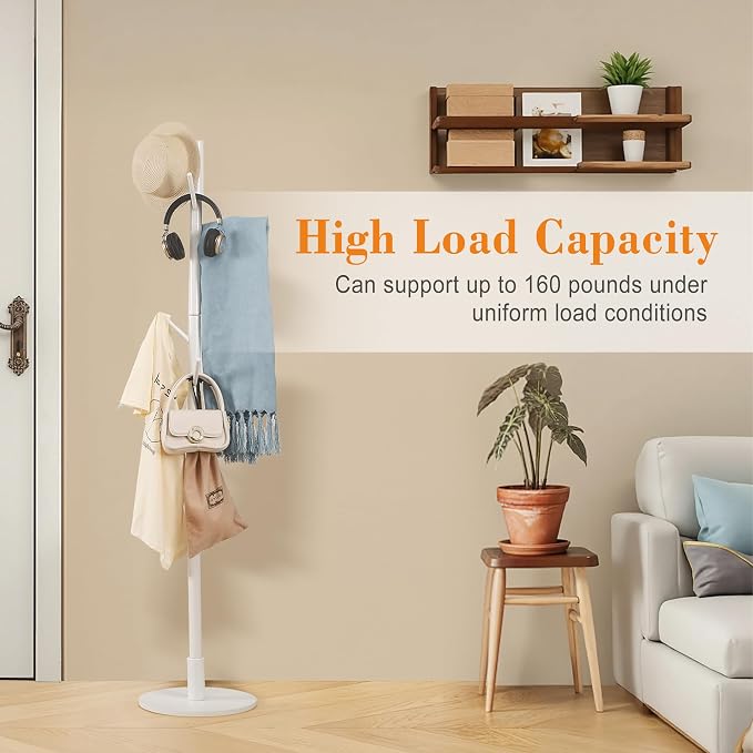 VECELO Coat Rack Freestanding, Entryway Hanger Stand, Umbrella Holder, Hall Tree With Hooks, Floor Standing Metal Tree Stand,White - Image 9