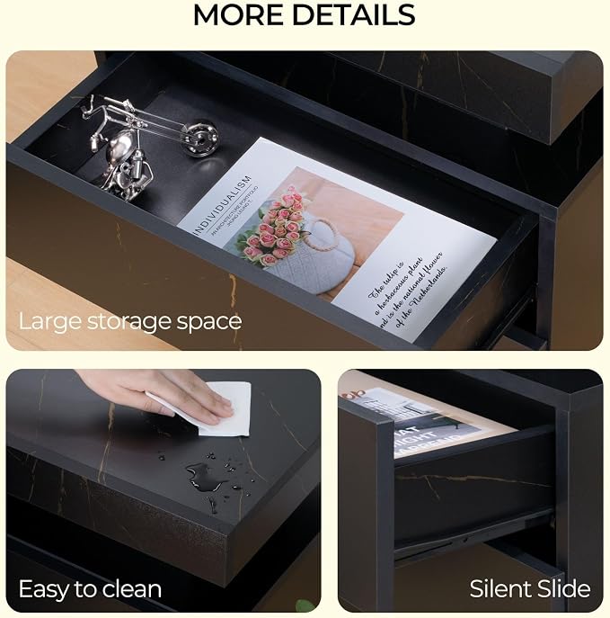 Bingoday LED Nightstand LED Bedside Table with 2 Drawers, Wooden Cabinet Unit with LED Lights for Bedroom, End Table Side Table for Bedroom Living Room - Image 8