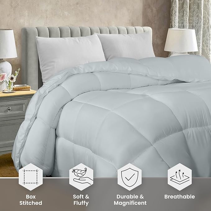Utopia Bedding Queen Comforter Duvet Insert, Quilted Light Grey Comforter with Corner Tabs, Box Stitched Down Alternative Comforters Queen Size 88 x 88 inches