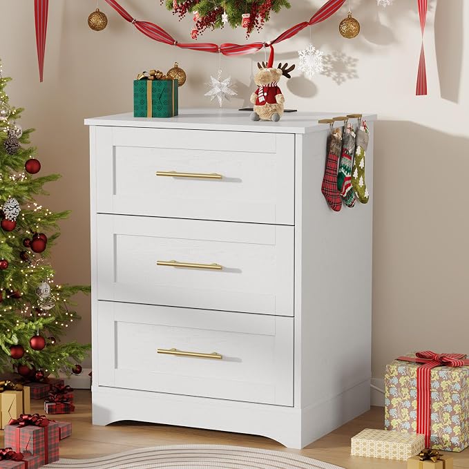 Modern Luxury Nightstand with Charging Station and Hidden Drawer, Bedside Table with 4 Drawers, 26" H Night Stand for Bedroom, Home Office, White - Image 9