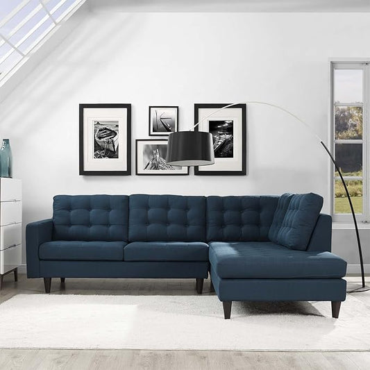 Modway EEI-2797-AZU Empress Mid-Century Modern Upholstered Fabric Right-Facing Sectional Sofa in Azure
