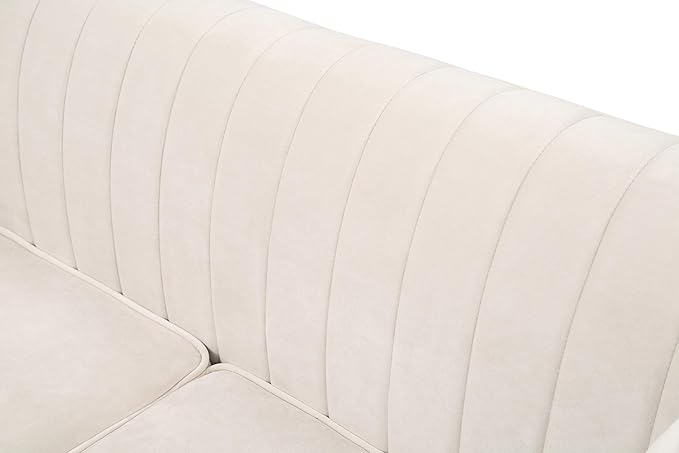 Glory Furniture Delray Velvet Upholstered Sofa in Ivory/Chrome Legs