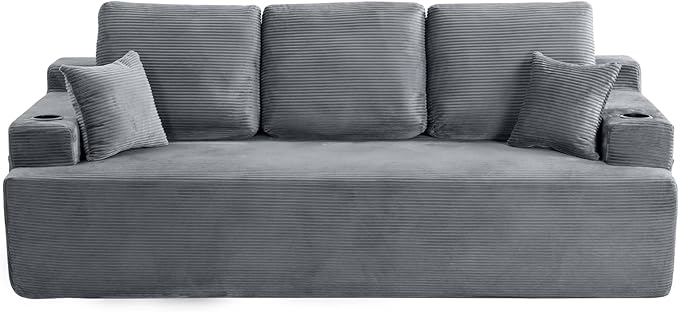 87'' Cloud Loveseat Sofa Couch in a Box with Cup Holders and Side Pockets, 3 Seater High-Density Foam Boneless Love Seat with Deep Seating for Living Room | Breathable material, Anti-slip