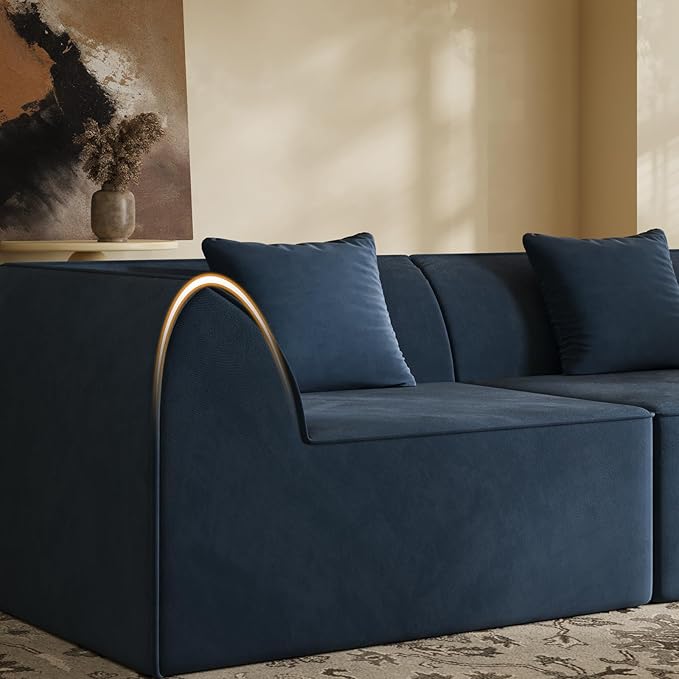 KEIKI 98.43'' Sofa Bed with Rectangle Pillow & Cushions, 2-Seater Convertible Chair, Folding Memory Foam Floor Couch & Sleeping Mattress, Modern Fabric Sleeper Sofa for Bedroom & Living Room, Blue