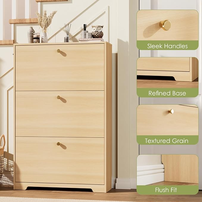 Nicetree Shoe Storage Cabinet, Slim Shoe Cabinet, Hidden Shoe Rack Cabinet, Shoe Storage Cabinet for Entryway, Hallway, Foryer, Natural Oak - Image 6