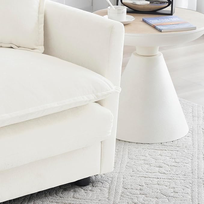 KEIKI Combination Sofa, Upholstered 3 Seater Couch, Oversized Sectional Sofa with Reversible Ottoman for Living Room Bedroom Office, White