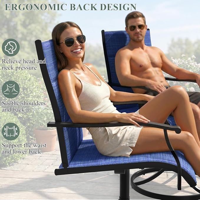 9 Pcs Patio Dining Set for 8, All Weather Outdoor Furniture Set, 59.6" Square Metal Dining Table with Umbrella Hole and 8 High Back Textilene Swivel Chairs for Deck Garden Lawn Poolside, Blue - Image 6
