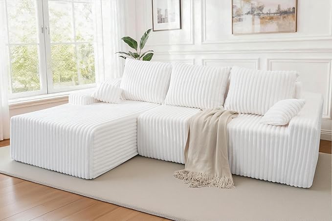 Homguava 94" Cloud Sectional Couch, Modular L-Shape Couch with Chaise, Boneless Sofa with Deep Seat for Living Room Bedroom,No Assembly Required(Beige,Left Facing Chaise)