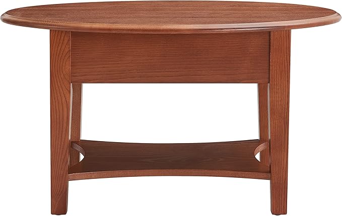 Leick Home Haven Ridge Coffee Table, Solid Wood, Oval, with Drawer and Shelf, Medium Oak, 9044-MED