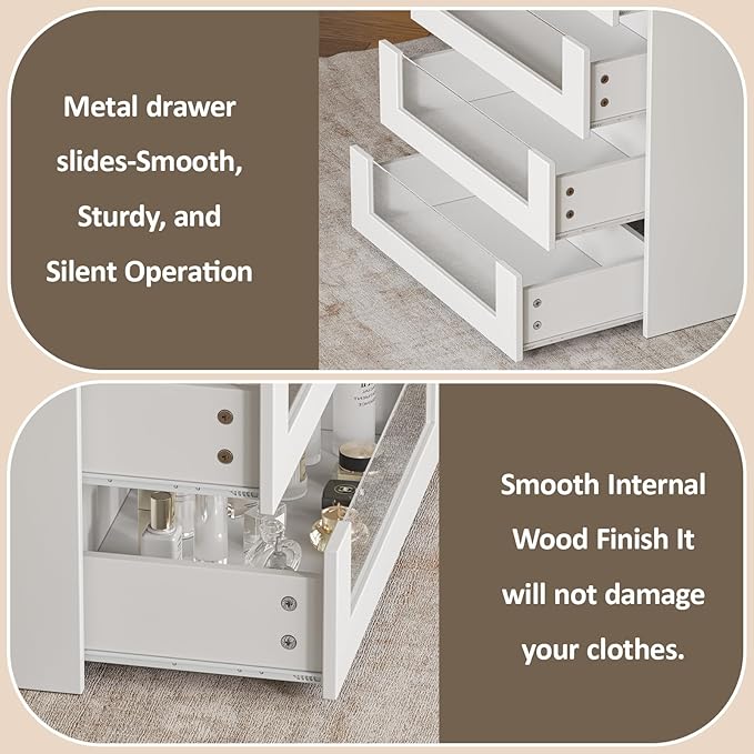 LIVAUVEAD Closet Island with Drawers, Wardrobe Armoire Bedroom Island, Glass Display Shelf & 12 Drawers, White Dresser with Glass Top, Walk-in Closet Island for Bedroom, Cloakroom