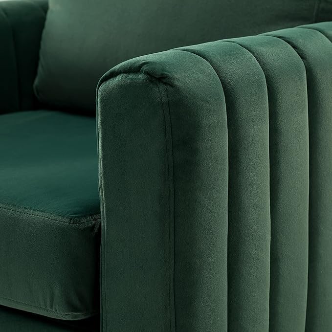 HULALA HOME Velvet Accent Club Chair, Modern Velvet Armchair Upholstered Accent Club Sofa Chair with Gold Metal Legs Mid-Century Barrel Leisure Comfy Reading Armchair, Green
