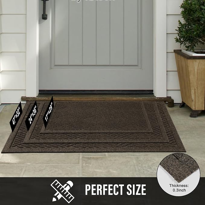HIYARD Sturdy Front Door Mat, Absorbent Muddy Dirt Resist Welcome Door Mats Outdoor Indoor, Stain and Fade Resistant, Non-Slip Rubber Backing Low Profile Doormat for Entryway, 47×32, Brown - Image 6
