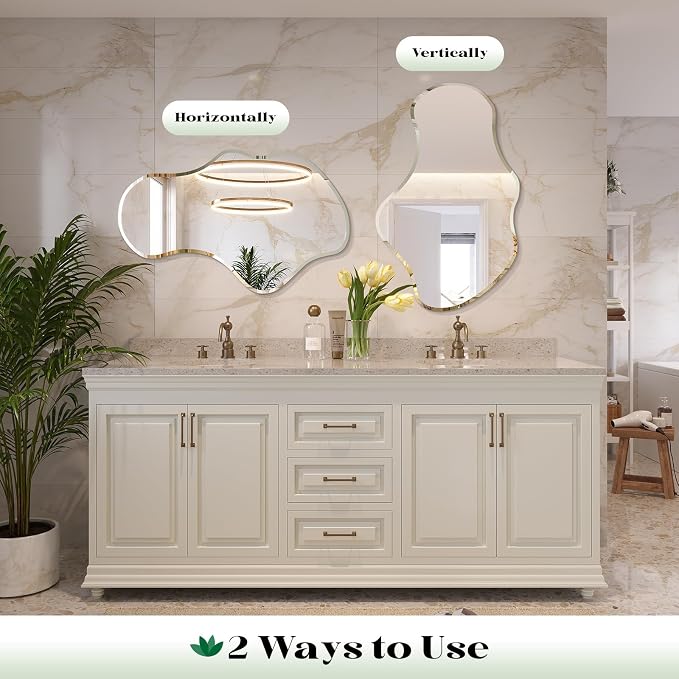 Irregular Wall Mirror, 28”x50” Asymmetrical Wall Mirror, Frameless Asymmetrical Mirrors for Bathroom Entry Way Bedroom Living Room - Image 8