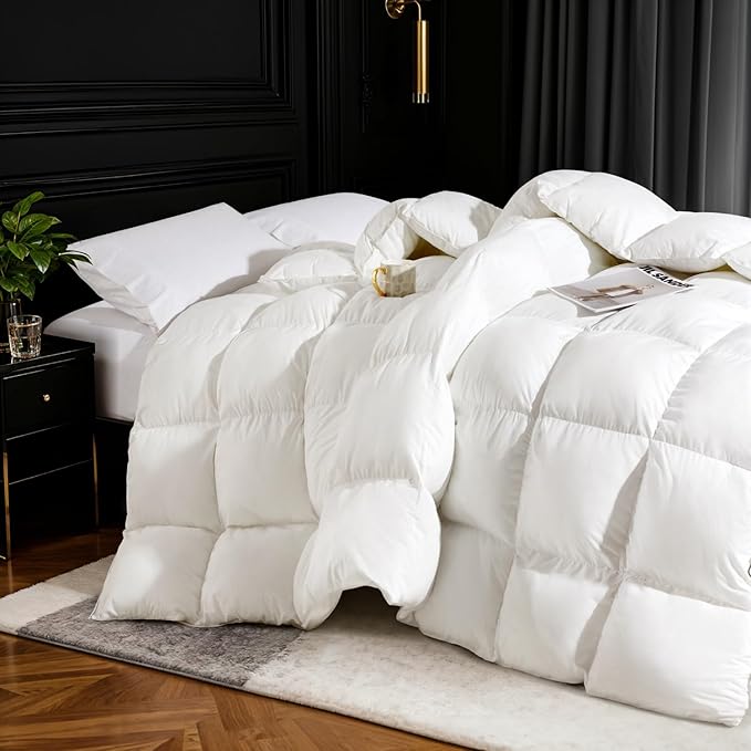 75% Canadian Goose Down Comforter Oversized King Size, Ultra Soft 100% Cotton Fabric, 850 Fill Power All Season Duvet Insert, Hotel Luxury Bedding Comforters (White,120"x98")