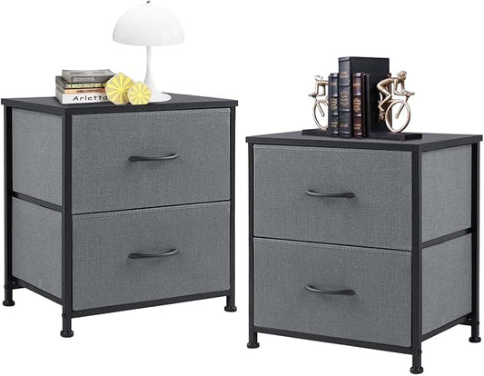 Night Stands Set 2, Wide NightStands with 2 Drawers, Mid Century Small Nightstand with Adjustable Feets, Portable Bedside Table Set for Living Room, Entryway, Bed Room, Grey by Unknown