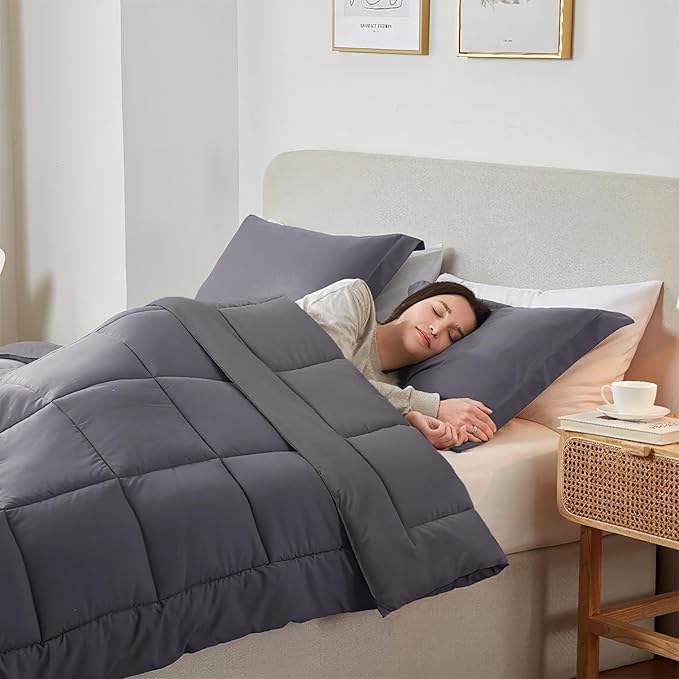 Nestle Quilted Down Alternative Full Size Comforter with Corner Tabs - All Season Grey Duvet Insert