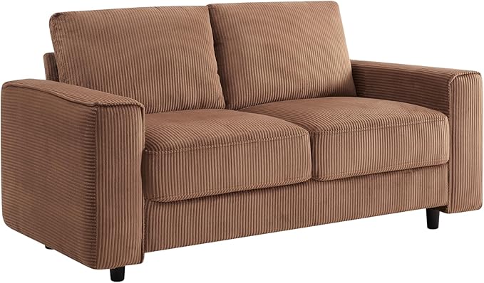 AC Pacific Derek 3 Piece Modern Corduroy Couches for Living Room, Tufted Sofas with Plush Upholstery, High-Density Foam, Sleek Black Legs, Durable Wooden Frame, Sofa, Loveseat and Chair Set, Brown