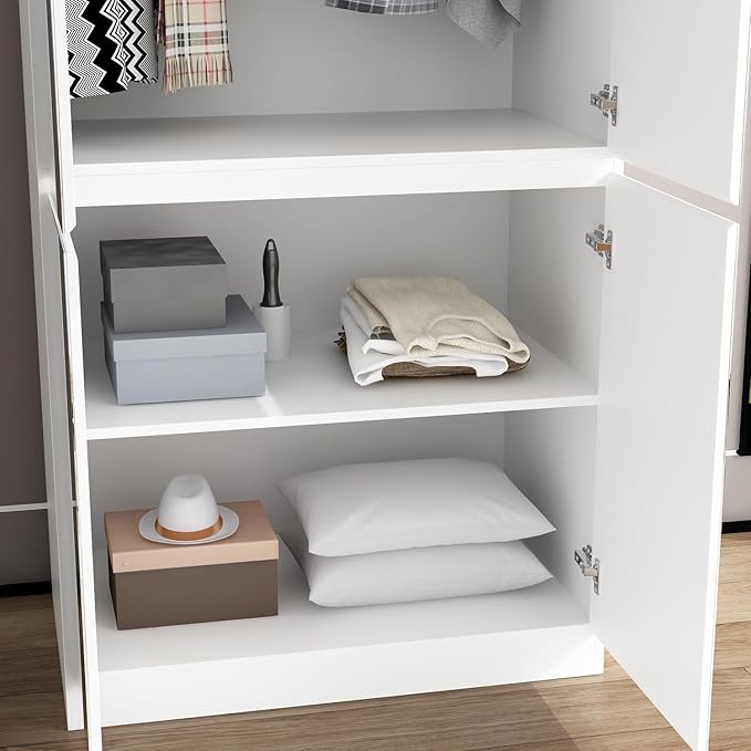 FUFU&GAGA Wardrobe with Mirror Doors, White Bedroom Armoire with Shelves, Hanging Rod, Mirror Wardrobe Closet Modern Clothes Storage Cabinet for Guest Room Cloakroom, 31.5”W x 19.7”D x 70.9”H