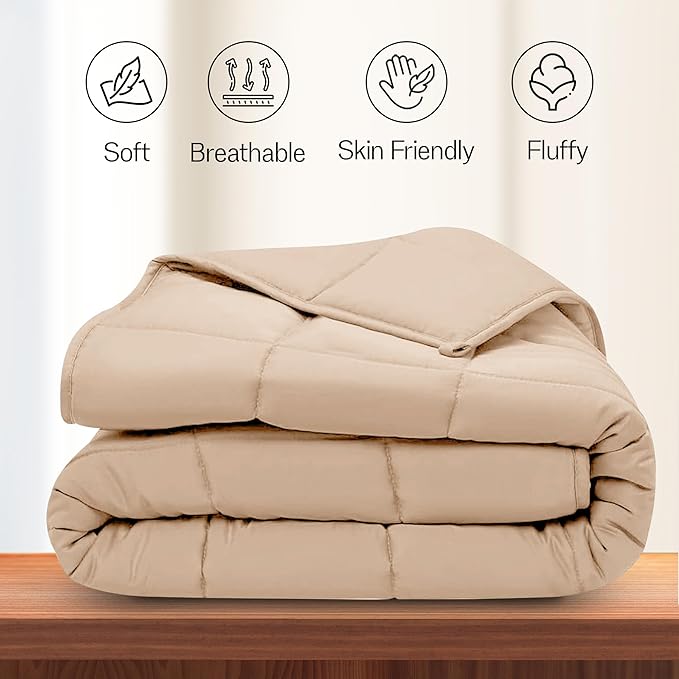 LUX Décor Twin Comforter – 92x68 Ultra-Soft Down Alternative Duvet Insert with Corner Tabs & Box Stitching, Hotel Quality Plush Microfiber Bedding, Oeko-TEX Certified - Beige