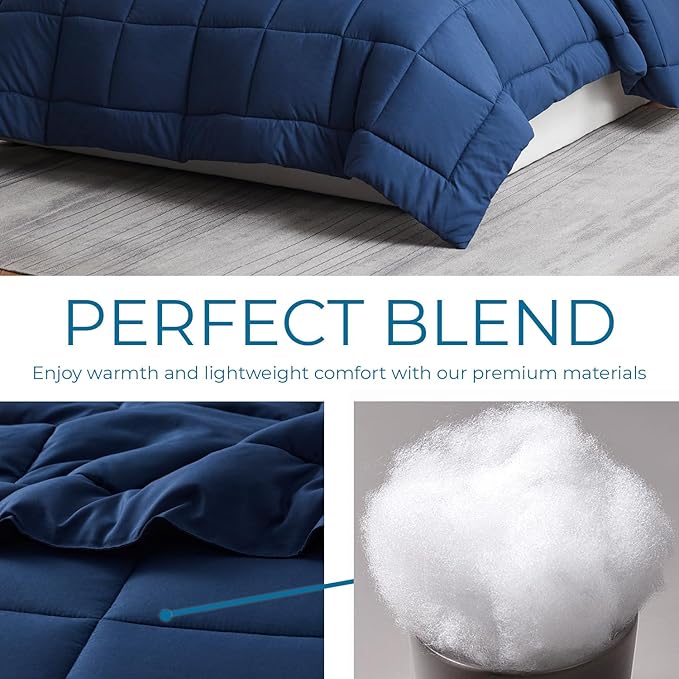 Nestl All Season Quilted Down Alternative Comforter - Twin XL Size with Corner Tabs, Navy Duvet Insert