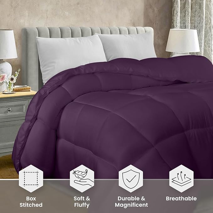 Utopia Bedding King Comforter Duvet Insert, Quilted Plum Comforter with Corner Tabs, Box Stitched Down Alternative Comforters King Size 90 x 102 inches