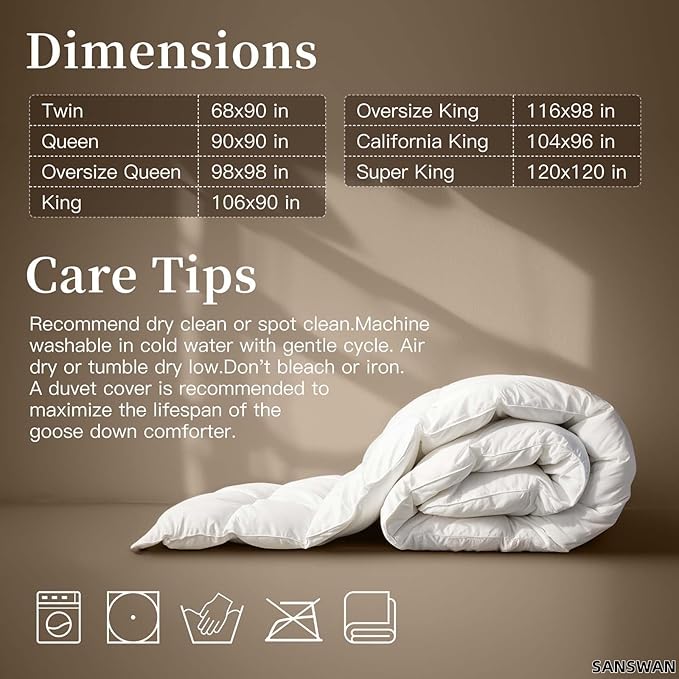 Luxury Goose Down Comforter King Size, 750 Fill Power All Season Fluffy Duvet Insert, 56oz Medium Weight, Soft Cotton Fabric, Hotel Bedding Comforter with Corner Tabs, 106 x 90 Inch