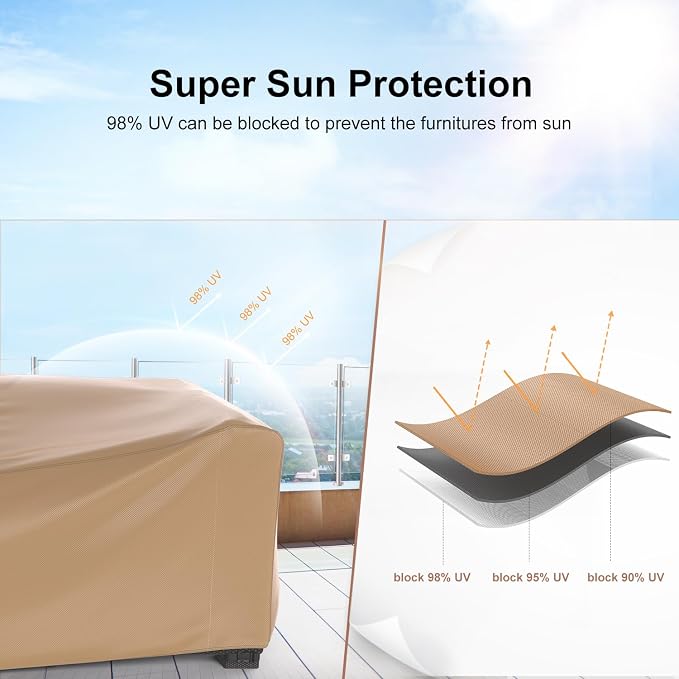 Mrrihand Heavy Duty Patio Furniture Covers, Outdoor Furniture Covers Waterproof Sectional Sofa Set , Patio Table and Chair Set Cover 124"L×71"W×29"H,Brown - Image 8