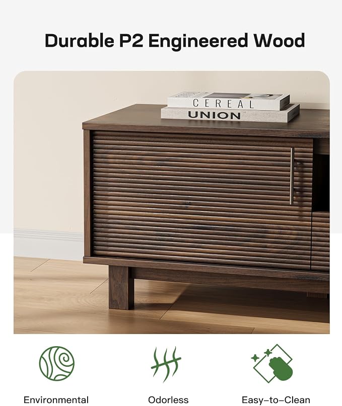 Marsail 58" Fluted TV Stand for 65/55/43 Inch TV, Entertainment Center with Storage Cabinets, Drawer & Open Shelf, Mid-Century Modern Media TV Console for Living Room and Bedroom, Walnut - Image 8
