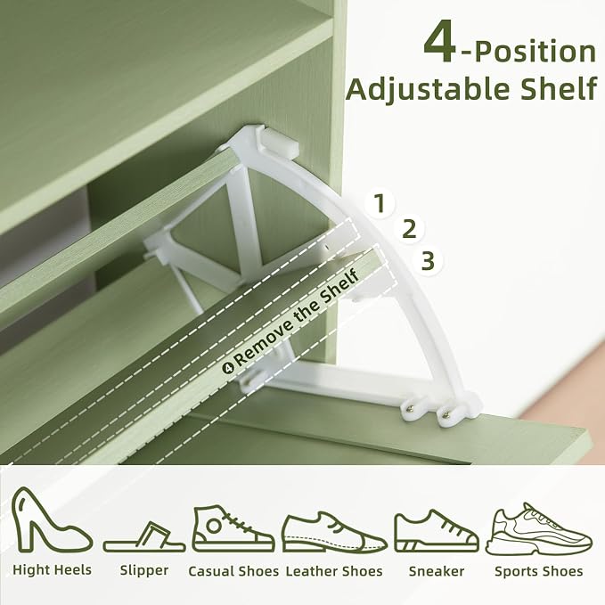 RWYHG Shoe Cabinet Storage for Entryway with 2 Flip Drawers Open Storage Layer Rack Narrow Organizer Slim Hidden Wood Shoe Cabinet Furniture Green - Image 8