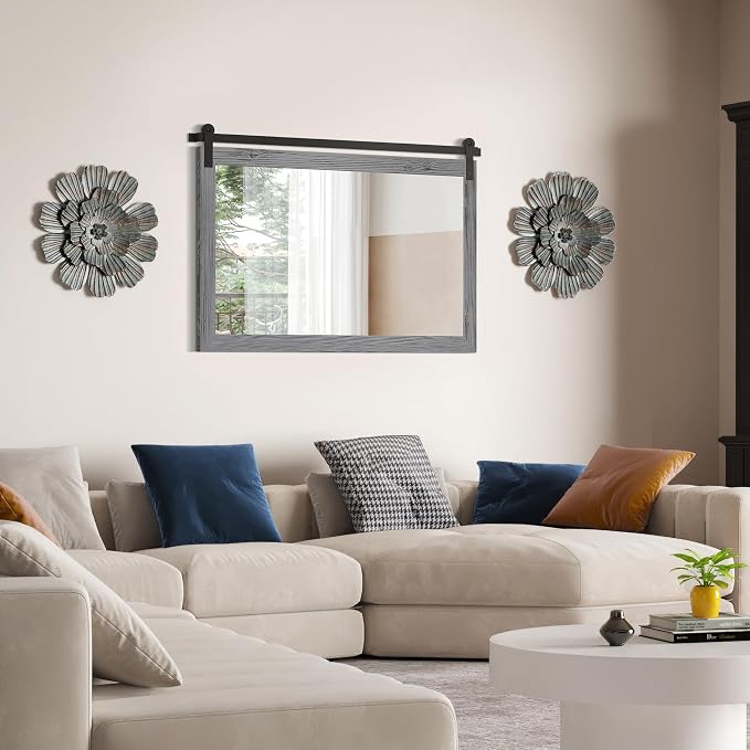 COGOOD Farmhouse Bathroom Mirror - 49 x 30 Large Rectangle Barn Door Mirror for Vanity, Bedroom, Living Room Wall Decor (Grey) - Image 3