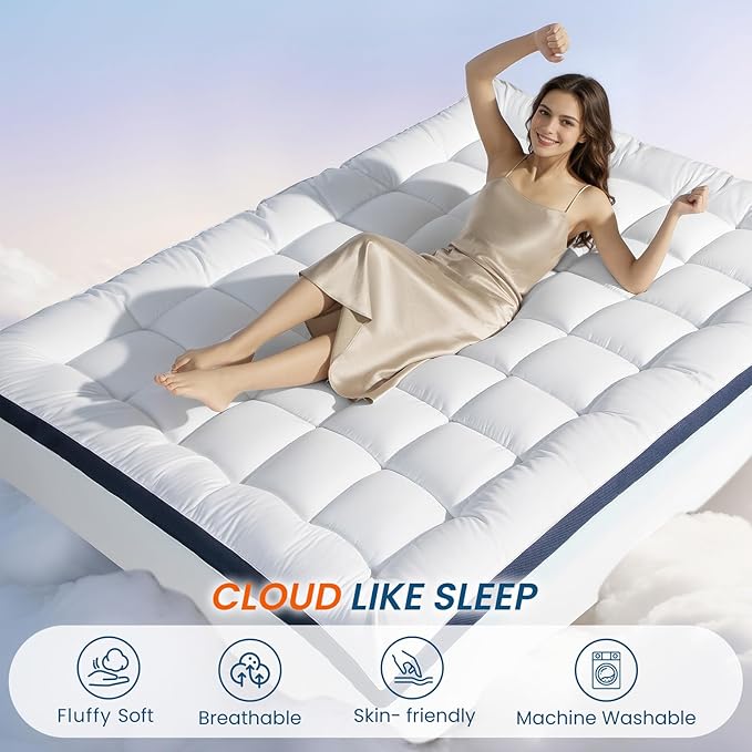 4 Inch Dual Layer Memory Foam Mattress Topper - 2 Inch 1000GSM Fluffy Soft Pillow Top Mattress Pad Cover and 2 Inch Cooling Gel Memory Foam for Back Pain Relief (Twin XL,39"x80")