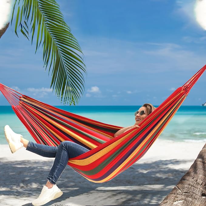 ANYOO Cotton Hammock Portable Camping Hammocks for Hanging Sturdy Garden Comfortable Fabric Hammock with Tree Straps Up to 660lbs with Travel Bag for Camping Outdoor/Indoor Patio Backyard - Image 8