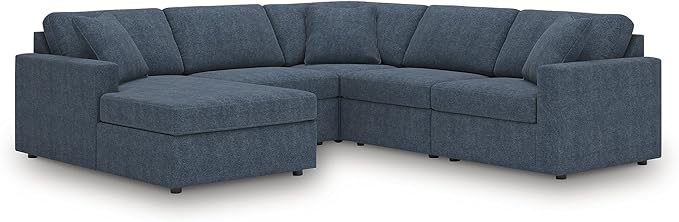 Signature Design by Ashley Contemporary Modmax Stain Resistant U-Shape Right-Arm Facing 5-Piece Sectional with Chaise and Reversible Cushion, Dark Blue