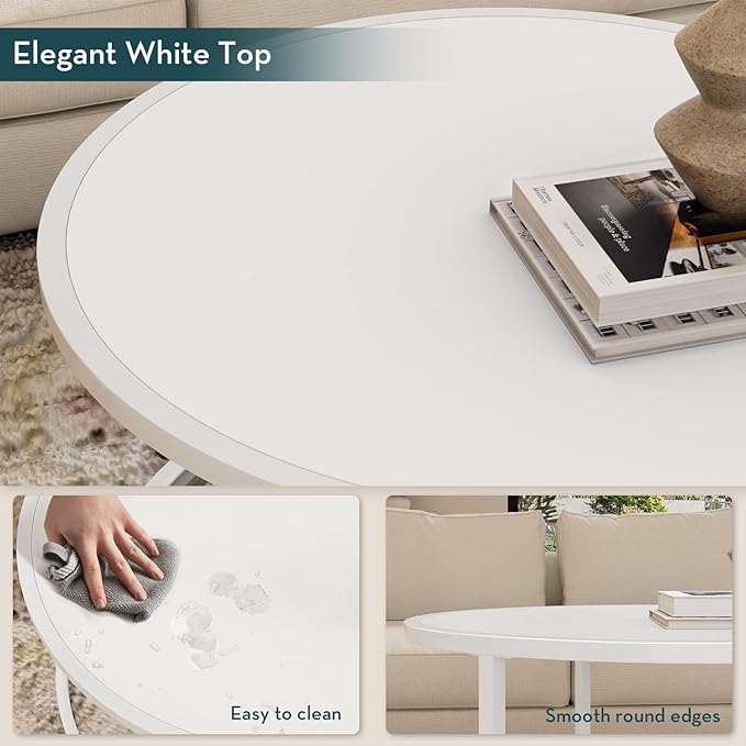 SAYGOER Small Round Coffee Table, White Coffee Tables for Living Room, Modern Center Table for Small Space Home Office Gardern, 27.6 × 27.6 × 17.7inch, White