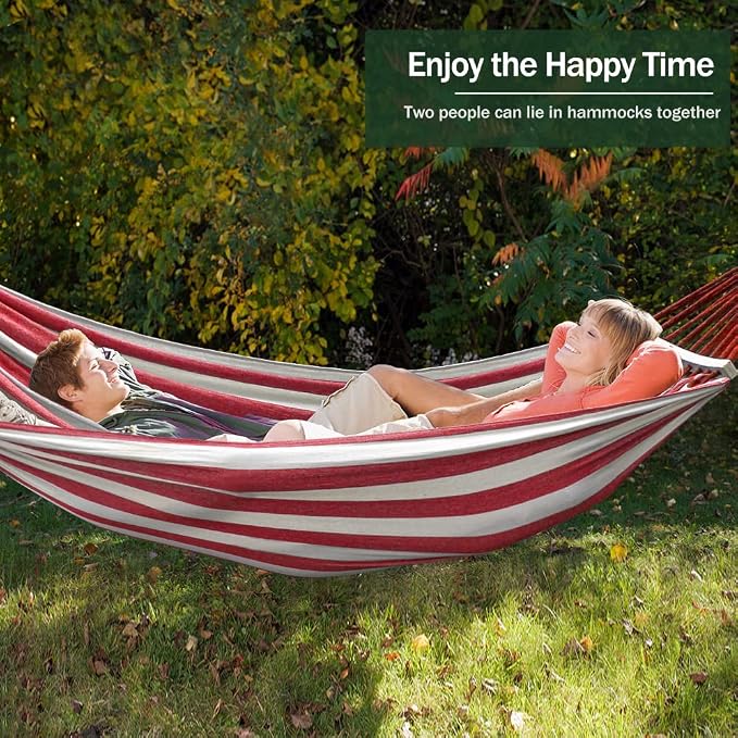 MOSFiATA Hammocks Portable Camping Hammock Upgraded 550lb Thickened Fabric Single Hammocks with Two Anti Roll Balance Beam and Tree Straps for Camping, Patio, Backyard, Outdoor(Red White) - Image 7
