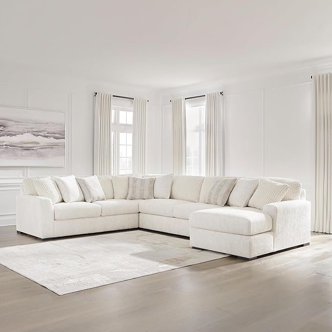 Signature Design by Ashley Chessington Modern U-Shaped Anti Sag 4-Piece Sectional with Chaise, Reversible Seat Cushions and 9 Accent Pillows, White