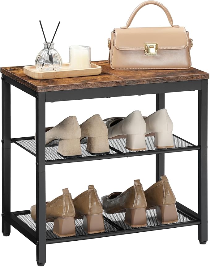 HOOBRO Shoe Bench, 3-Tier Shoe Rack, Industrial Shoe Organizer Storage Bench, 19.7 inches Entry Bench with Mesh Shelves, for Entryway, Living Room, Hallway, Easy Assembly, Rustic Brown BF50HX01 - Image 9