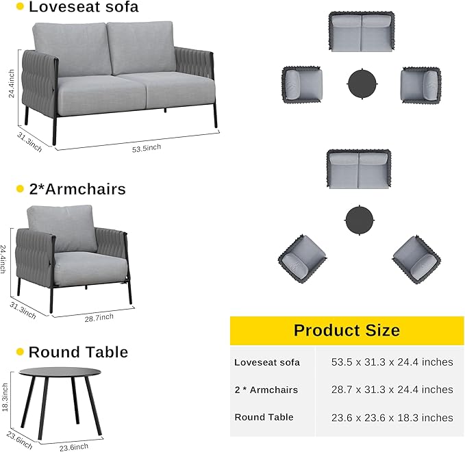 East Oak 3-Piece Patio Furniture Set | Life Chatter 4-Seat Outdoor Furniture | Sectional Sofa Set with Round Coffee Table | Deep Seating Sofa with Thick & Washable Cushions | Chestnut & Apricot