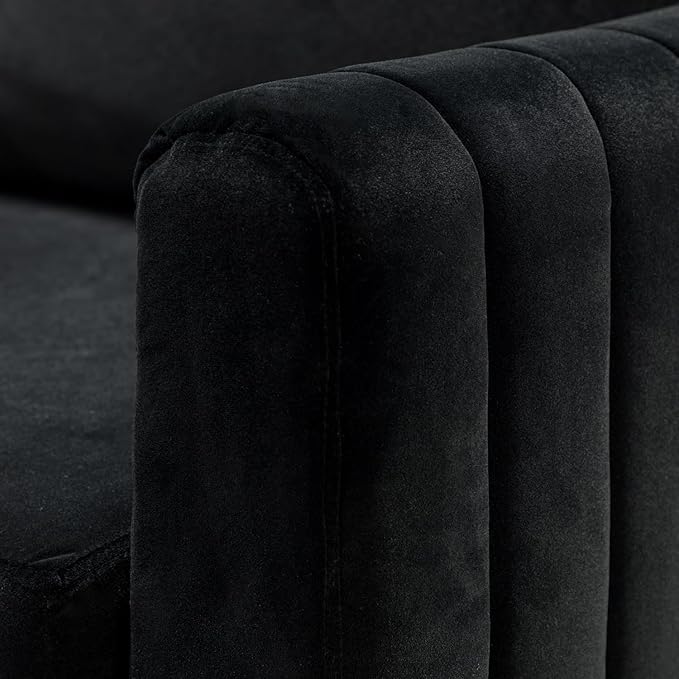 HULALA HOME Velvet Accent Club Chair, Modern Velvet Armchair Upholstered Accent Club Chair with Gold Metal Legs Mid-Century Barrel Leisure Comfy Reading Armchair, Black