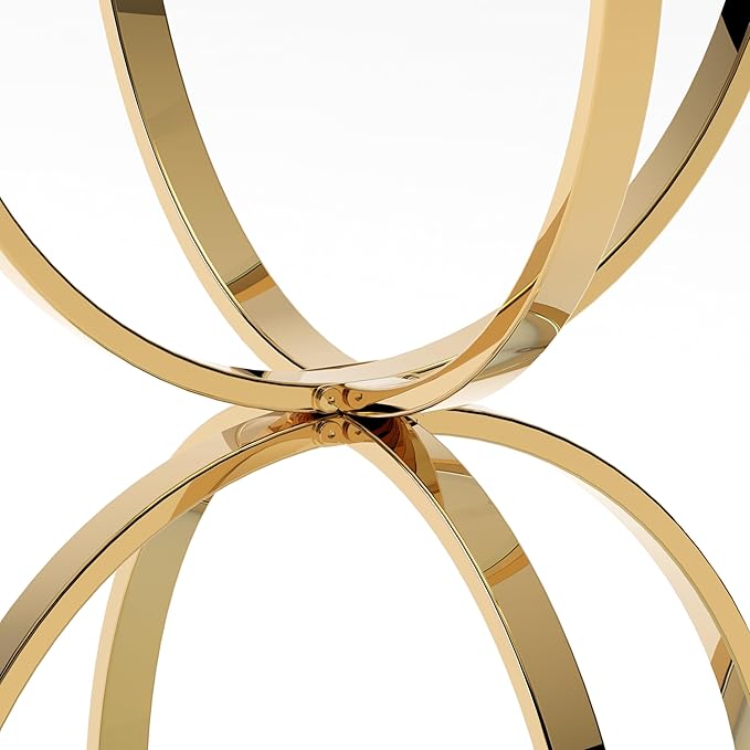 20" Tempered Glass Round Coffee Table Modern Gold Frame Dome Base Two Tiers Circle Small Living Room Center Tables