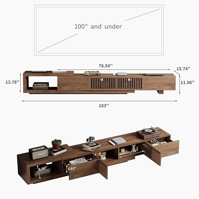 Mid-Century Style TV Stand 94.48", Entertainment Center for TVs up to 70"-90" with 4 Storage Cabinets, Walnut Media Console for Living Room or Bedroom (78.54"-103") - Image 2