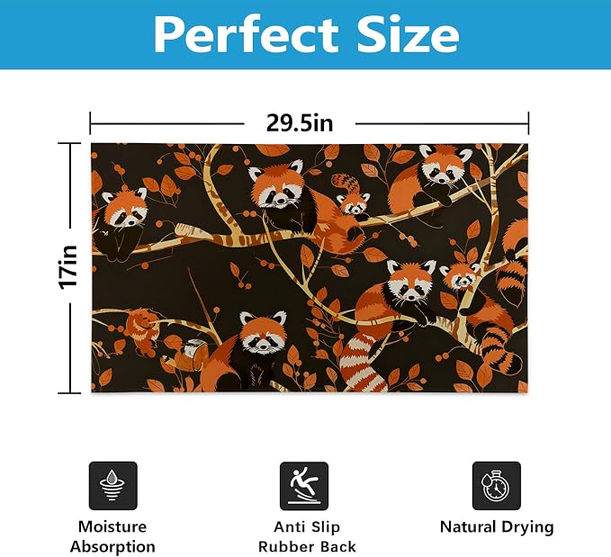Red Panda Indoor Door Mat Gifts, Floor Area Rug for Entryway, Living Room or Bathroom, Non-Slip Autumn Tree Branch Pattern Doormat Home Decor Rug 17x29.5 Inch - Image 2