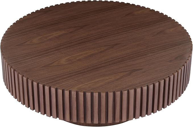 Round Coffee Table, 39.37" Coffee Table, Wood Coffee Table for Living Room, Handcrafted Relief Carving, Easy Assembly, Walnut