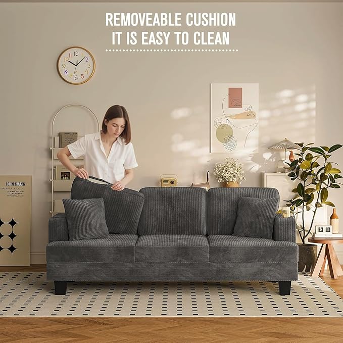 Homall Couches for Living Room, 83" Couch with Soft Deep Seats, Modern Sofa 3 Seater in Corduroy for Apartment, Bedroom (Charcoal Gray)