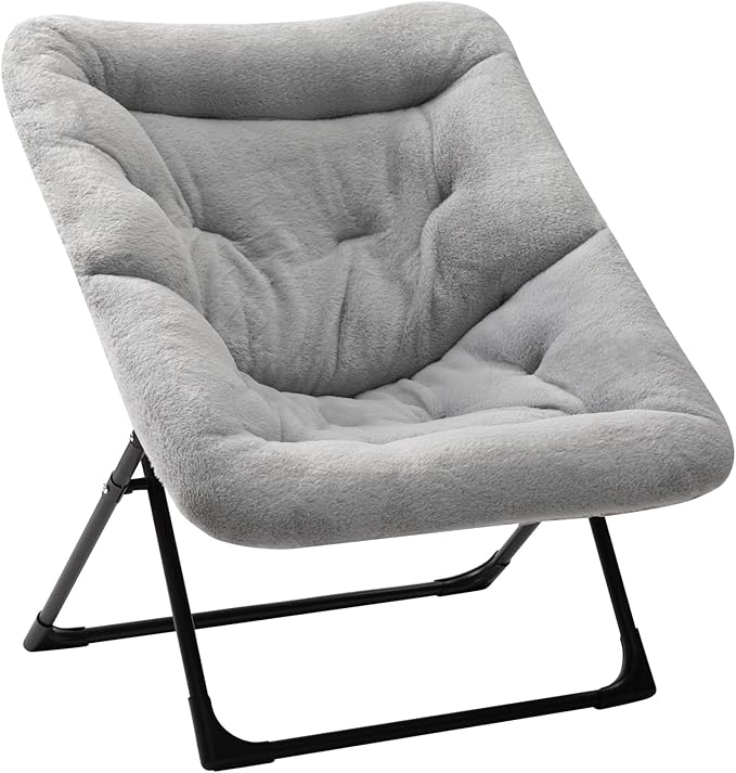 HollyHOME Comfy Oversized Saucer Chair, Extra Large Folding Lounge Chair for Adults, Foldable Accent Lazy Chair for Living Room, Bedroom, Dorm, Collapsible Reading Chair for Teens Kids, X-Large,Grey