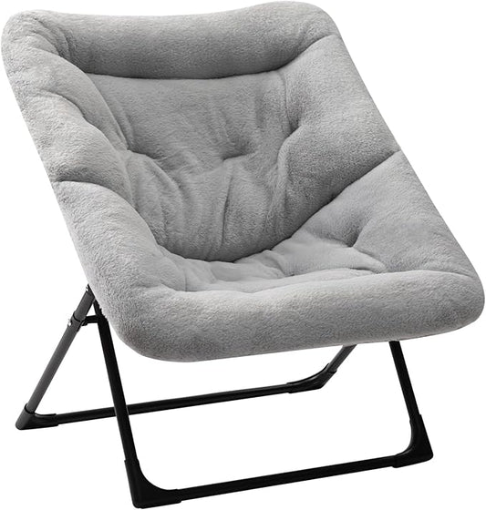 HollyHOME Comfy Oversized Saucer Chair, Extra Large Folding Lounge Chair for Adults, Foldable Accent Lazy Chair for Living Room, Bedroom, Dorm, Collapsible Reading Chair for Teens Kids, X-Large,Grey