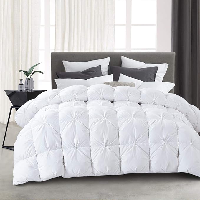 HOMBYS 120x98 Oversized King Feather and Down Comforter, Pinch Pleat Palatial King Duvet Insert with 100% Cotton Cover, White Fluffy Thick Comforter for All Season Warmth